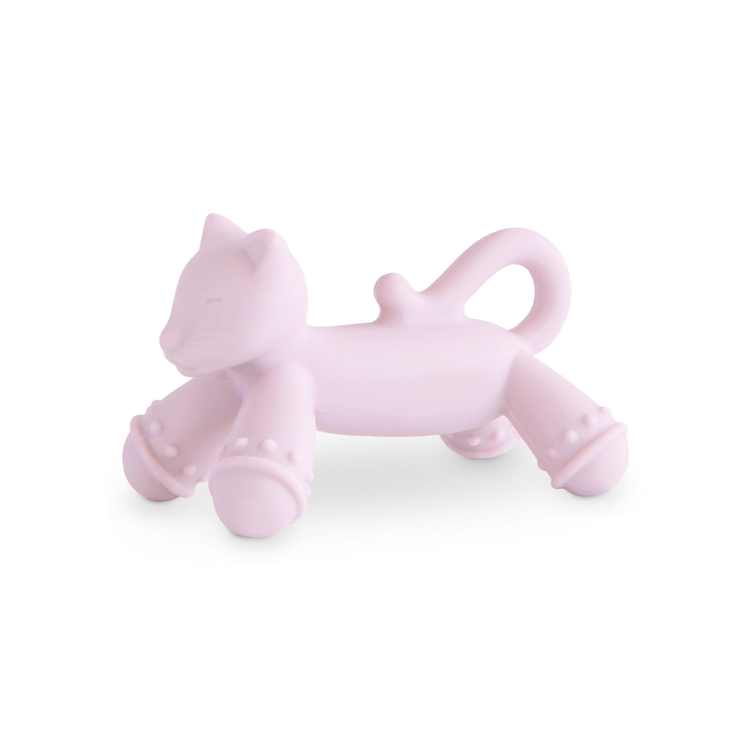 Mushie cat figurine teether closeup highlighting soft silicone for tender gums