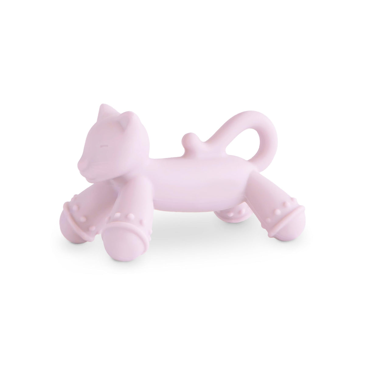 Mushie cat figurine teether closeup highlighting soft silicone for tender gums