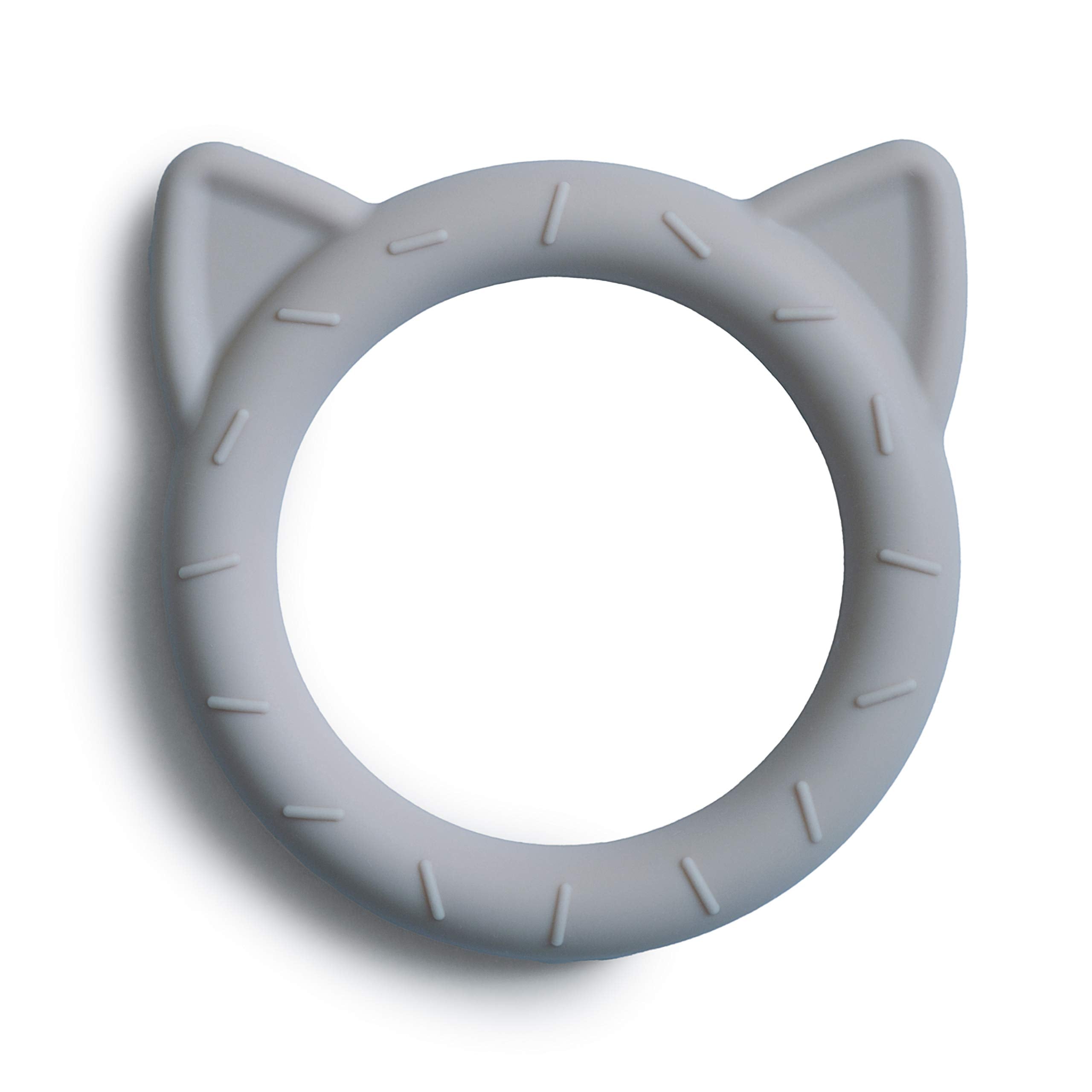 mushie silicone baby teether cat stone front view shows gum-soothing, safe silicone for teething