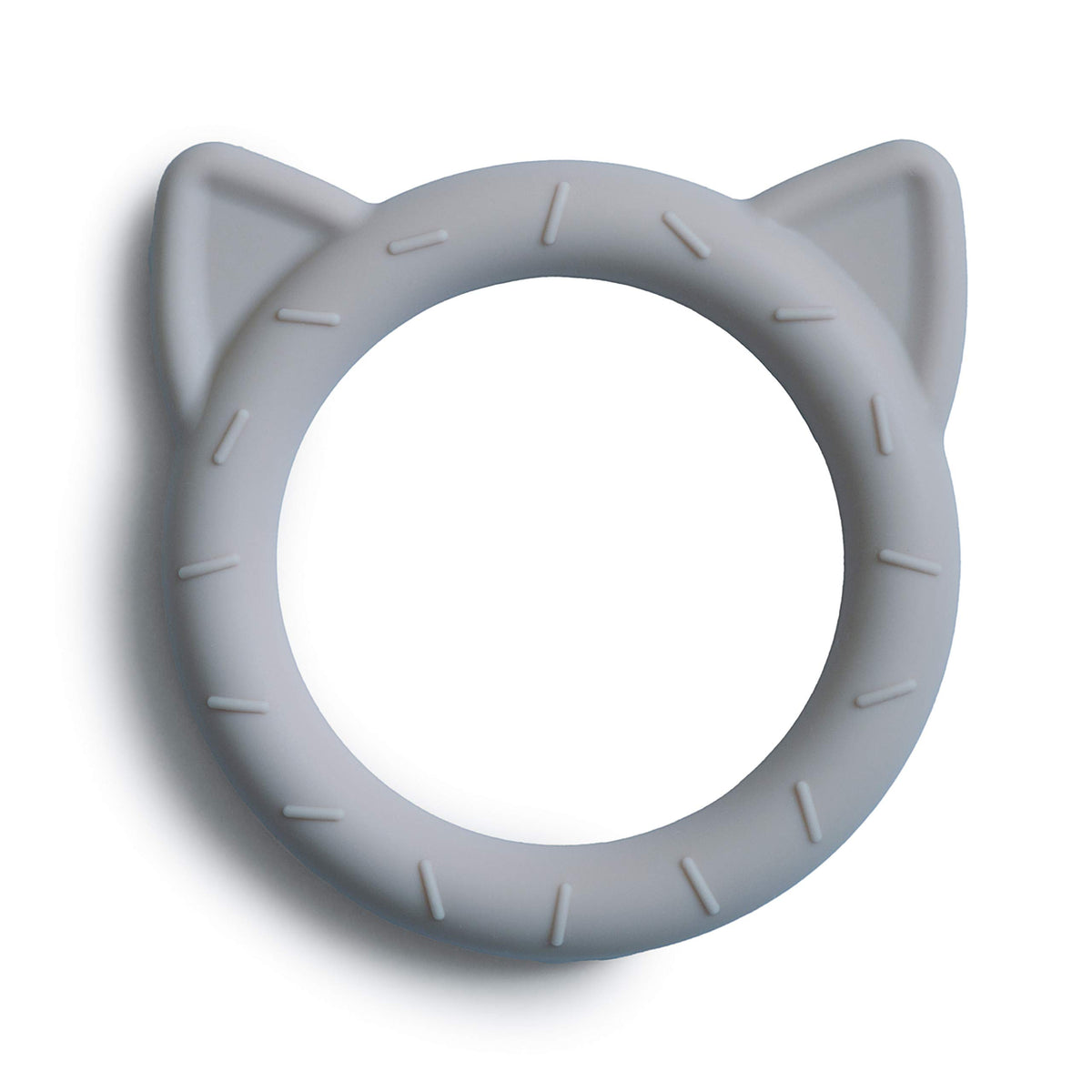 mushie silicone baby teether cat stone front view shows gum-soothing, safe silicone for teething