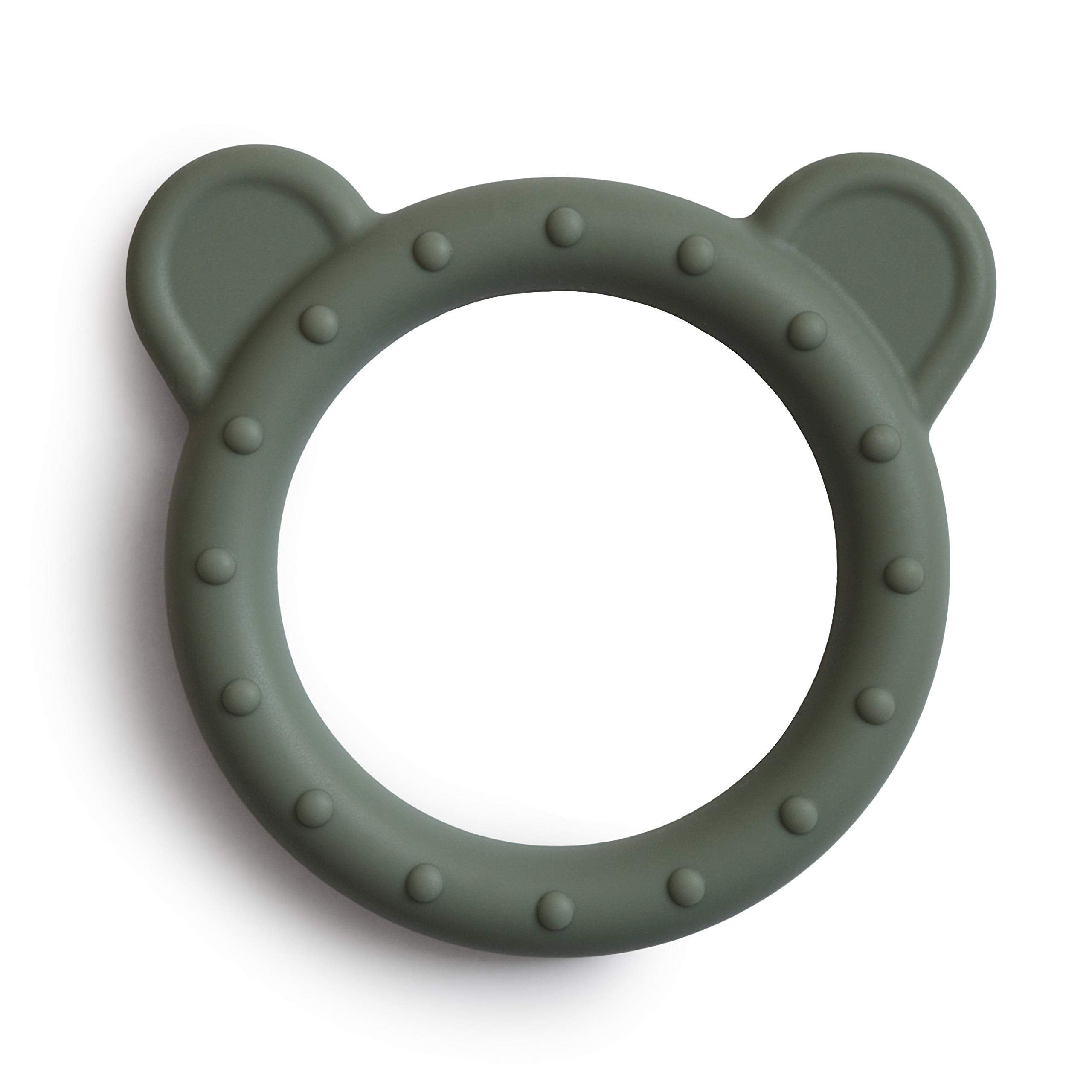 Mushie silicone baby teether bear Dried Thyme close-up showing soft chew textures