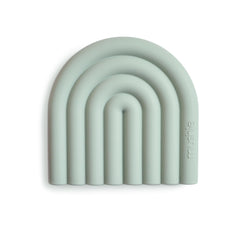 Mushie silicone baby teether toy Rainbow Cambridge Blue close-up soothing gums