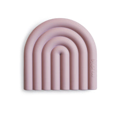 Mushie silicone baby teether toy rainbow mauve closeup — soothing gums