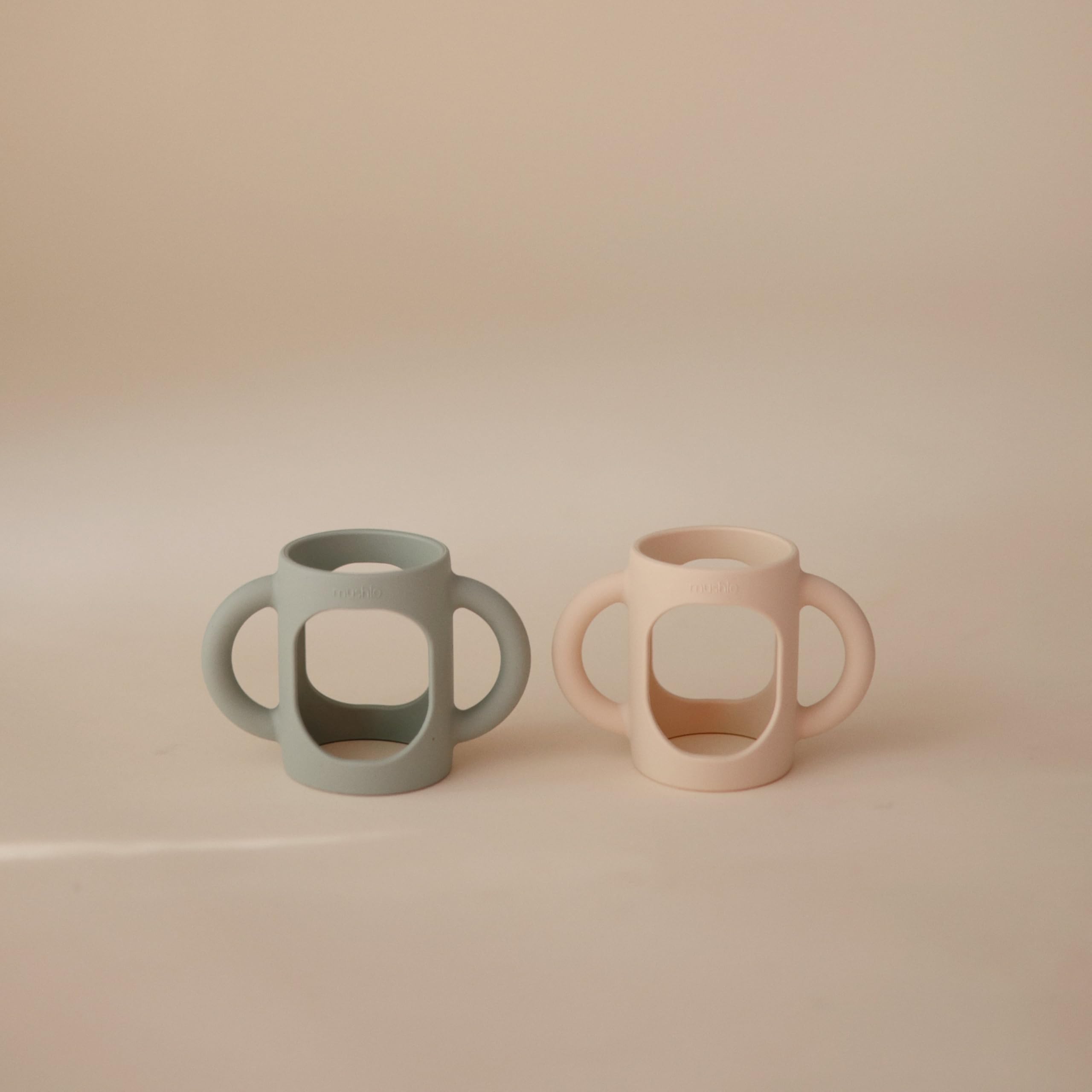 Soft, food-grade silicone Mushie handles feel gentle on tiny hands.