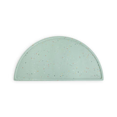 Mushie silicone placemat Cambridge Blue Confetti close-up shows non-slip design for tidy meals