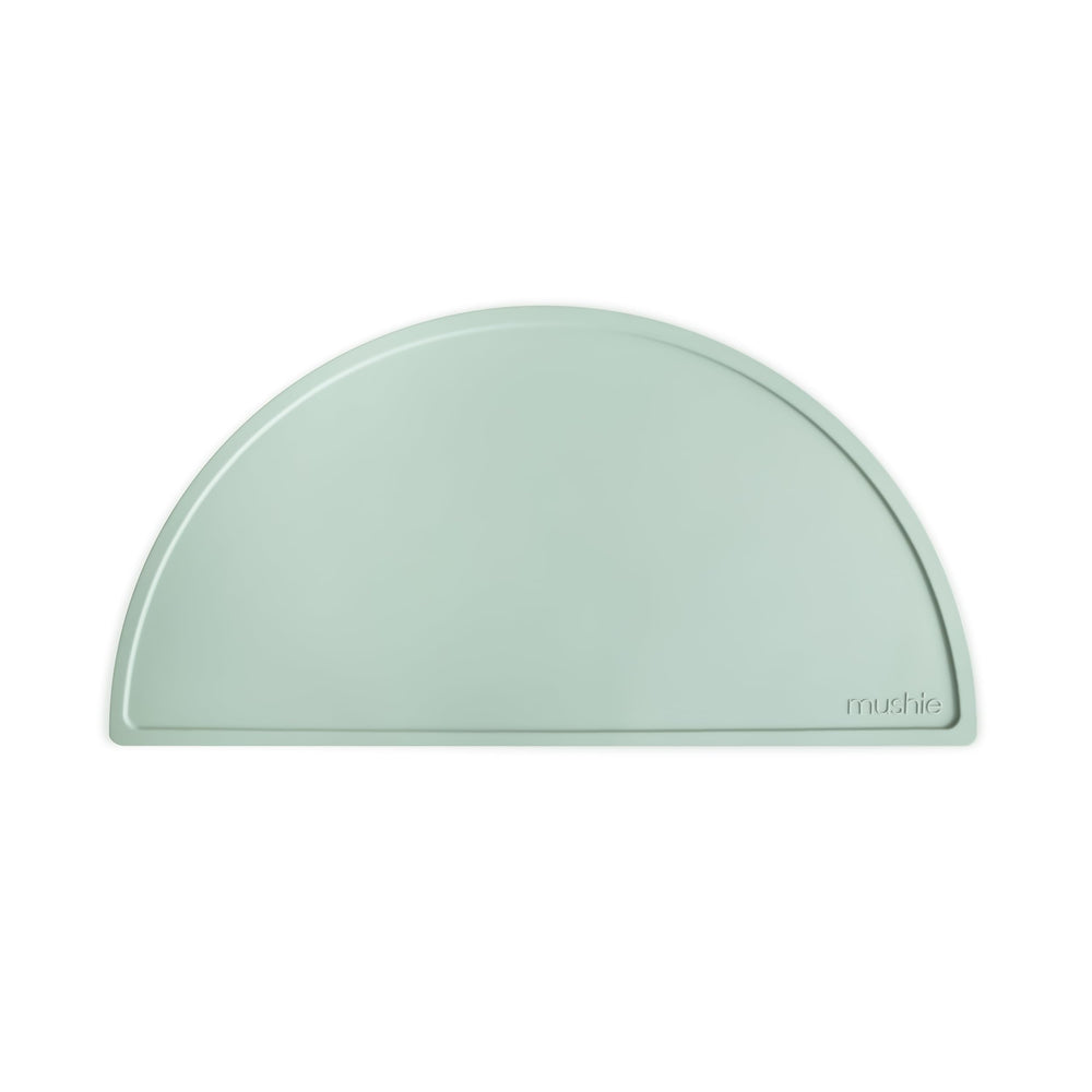 Mushie silicone placemat Cambridge Blue provides a non-slip surface for easy, mess-free meals