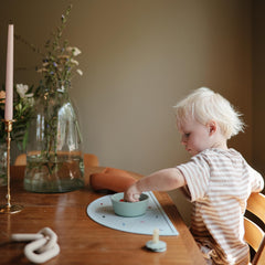 Mushie silicone placemat uses BPA-free material for safe family meals