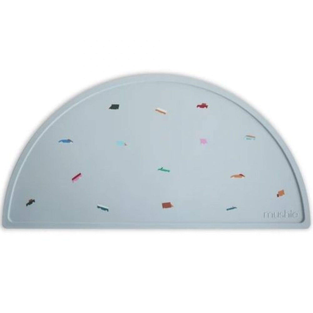 Mushie silicone placemat features an easy-clean surface that resists stains