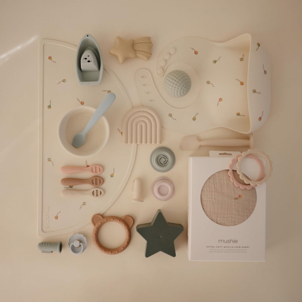 Mushie placemat BPA- and BPS-free material supports safe mealtime