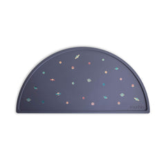 Mushie silicone placemat planets top view shows vibrant design for tidy mealtimes