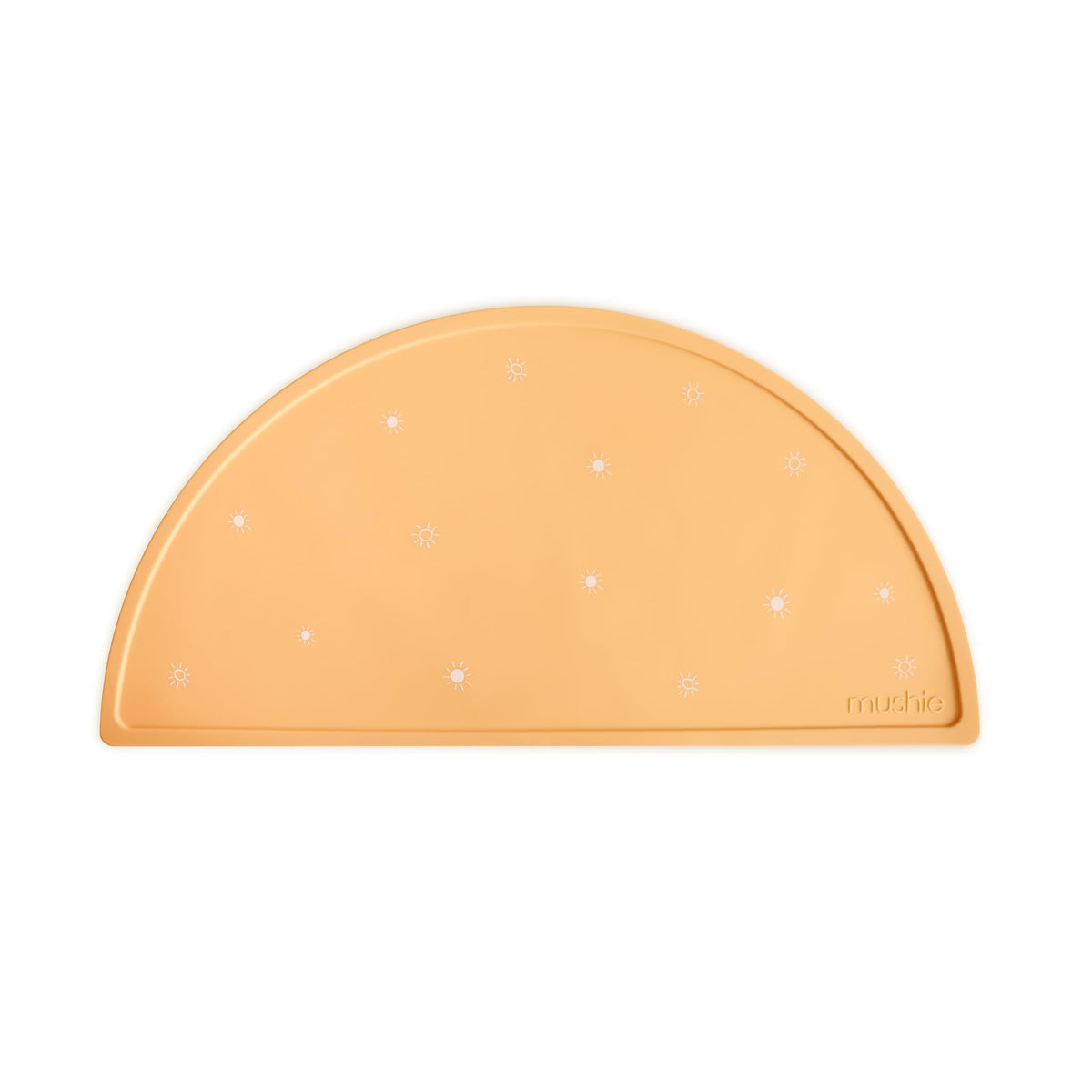 Mushie Sun Orange placemat on table for mess-free meals