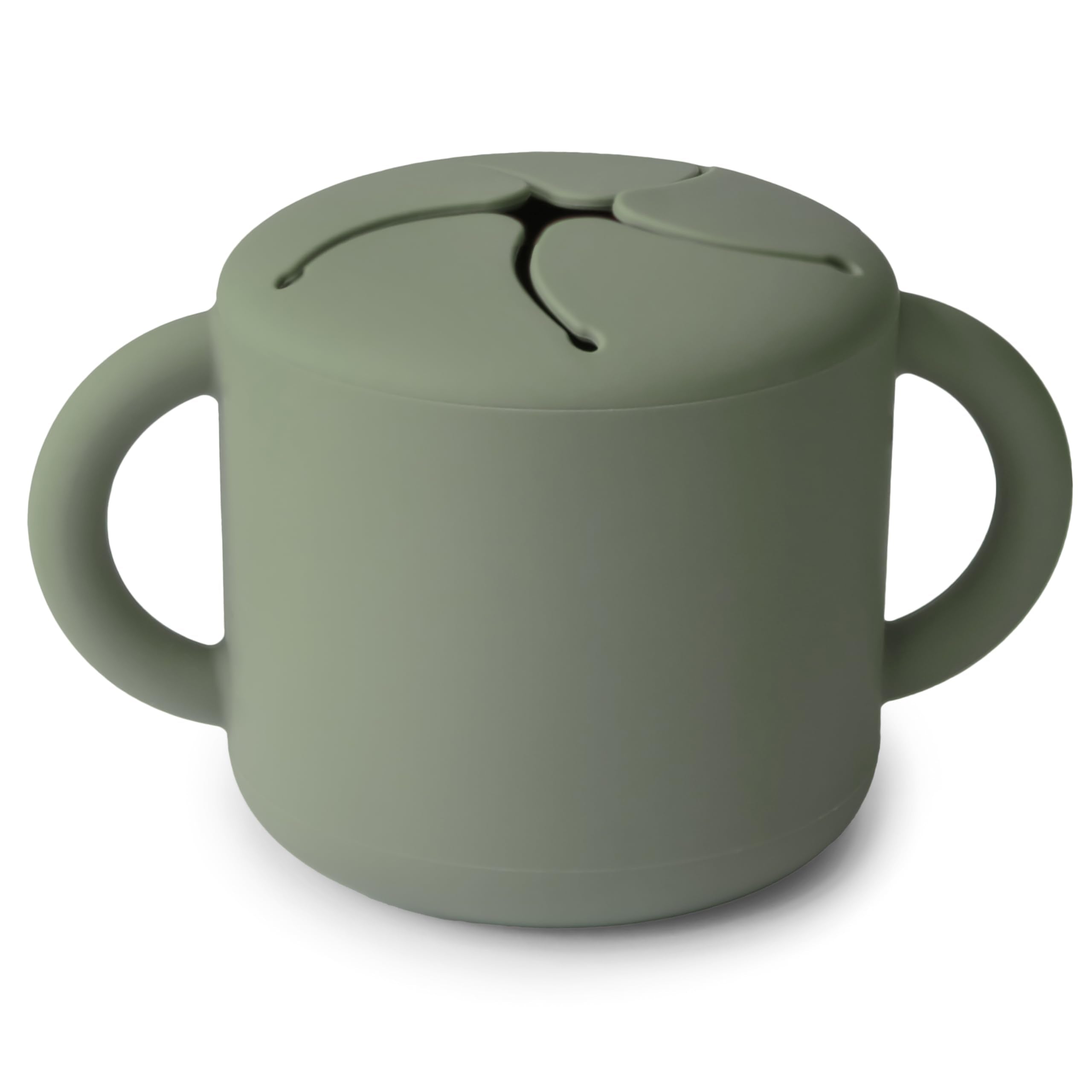 Mushie silicone snack cup with two handles, spill-proof for tiny hands