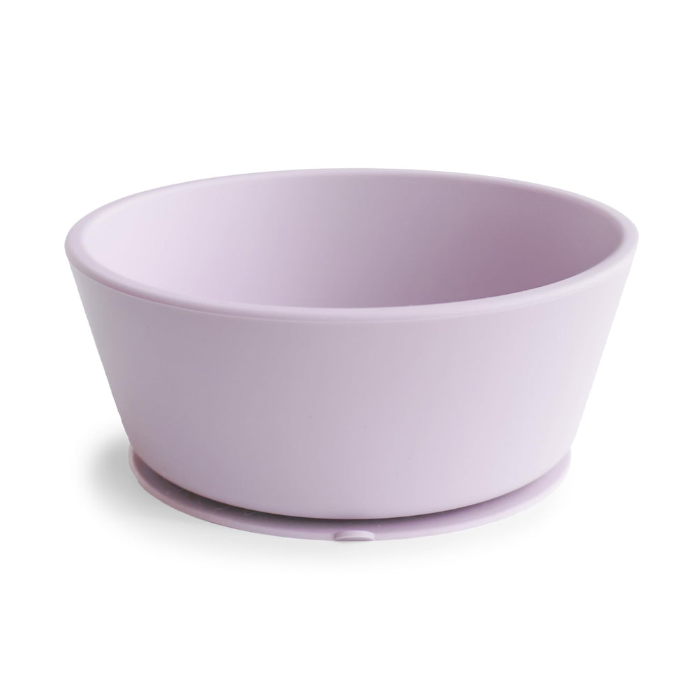 mushie silicone suction bowl soft lilac with secure suction prevents spills during self-feeding.