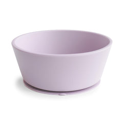 mushie silicone suction bowl soft lilac with secure suction prevents spills during self-feeding.