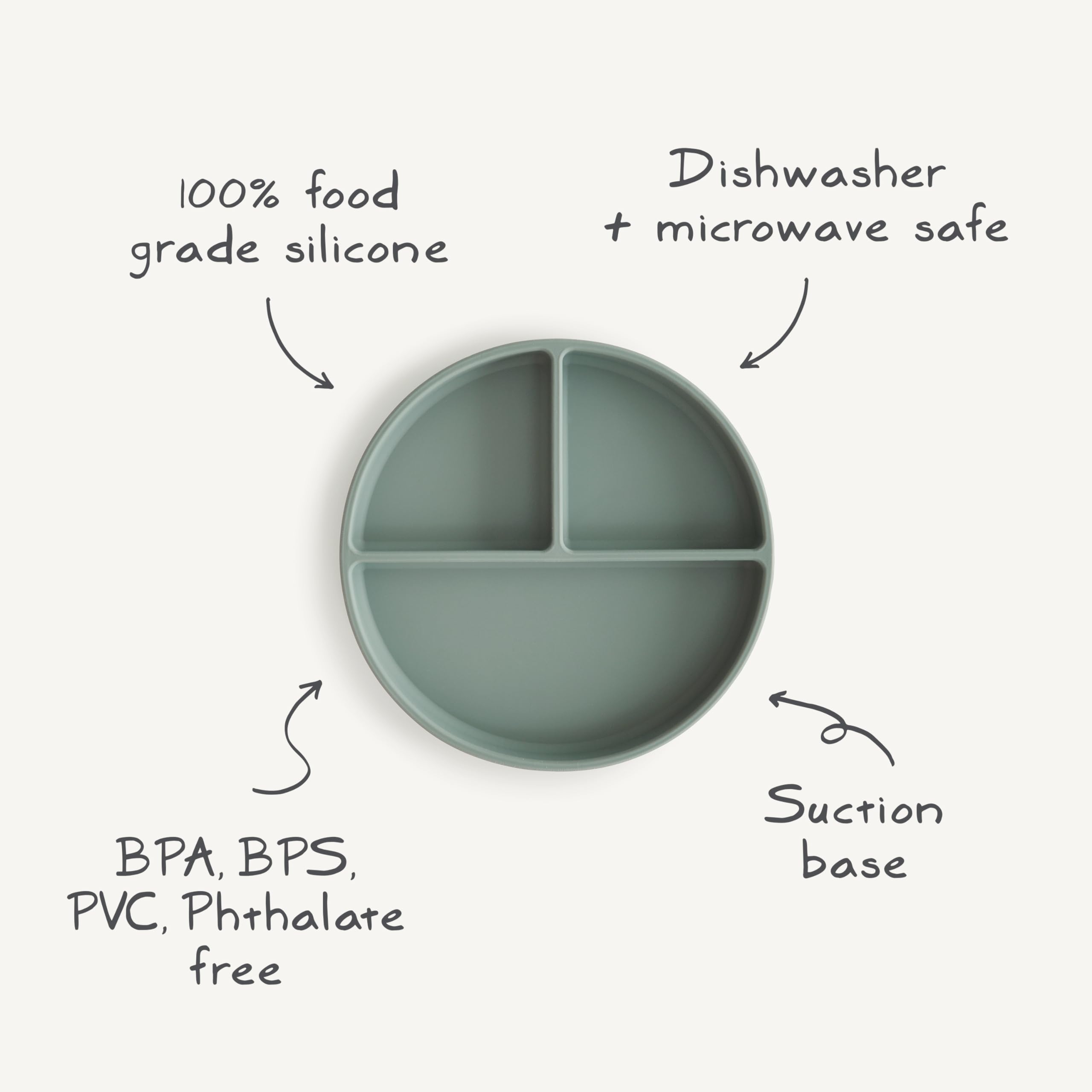 Mushie silicone suction plate ivory heat safe features allow warm meal service.
