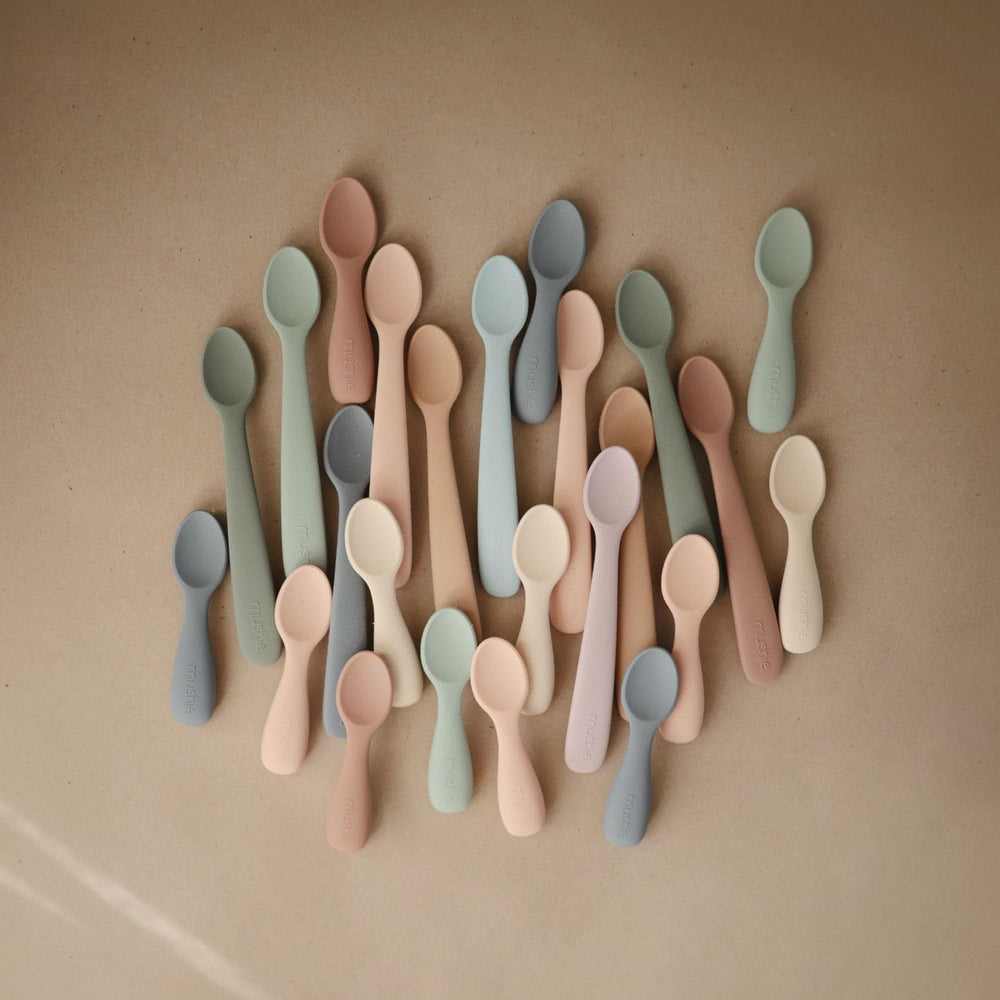 Mushie spoons in action promoting calm mealtime routines