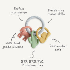 Mushie silicone western teething ring texture demonstrates sensory stimulation for early exploration