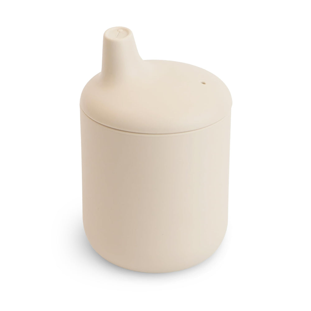 Mushie sippy cup front view shows 6 oz capacity for easy sipping