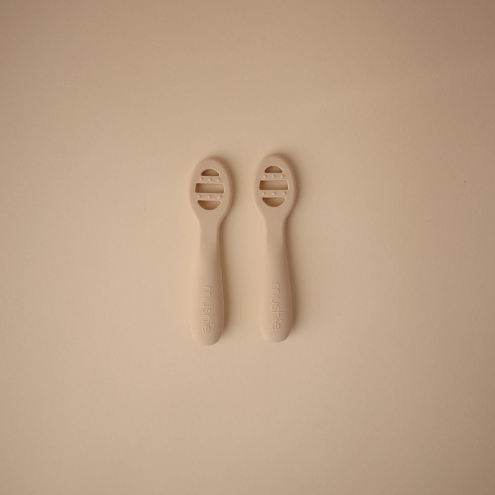 Mushie soft silicone spoons gentle on tender gums