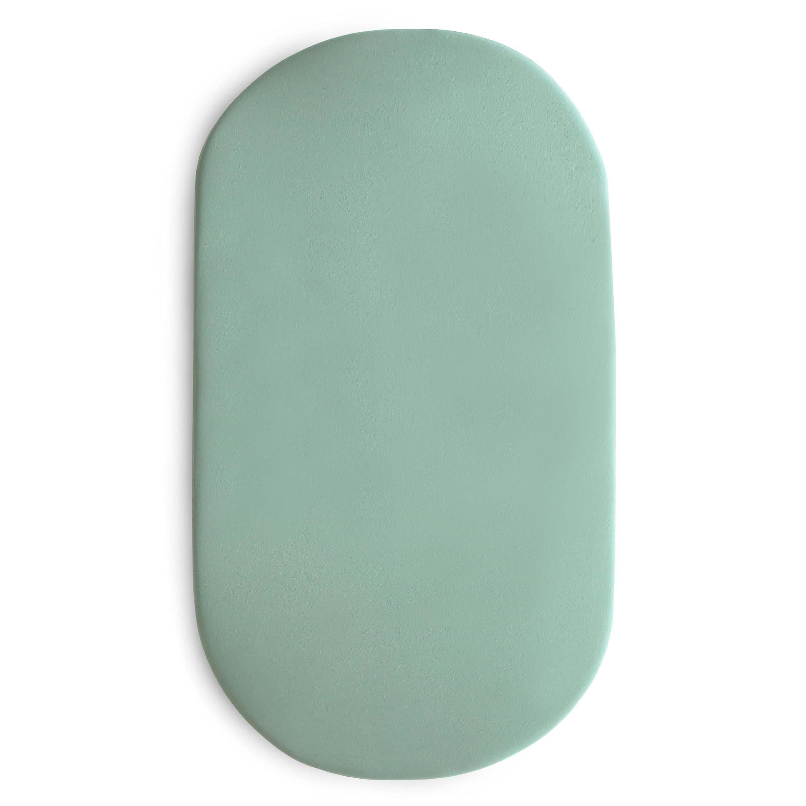 Mushie Stretchy Bassinet Sheet Roman Green close-up knit fabric for soft breathable comfort