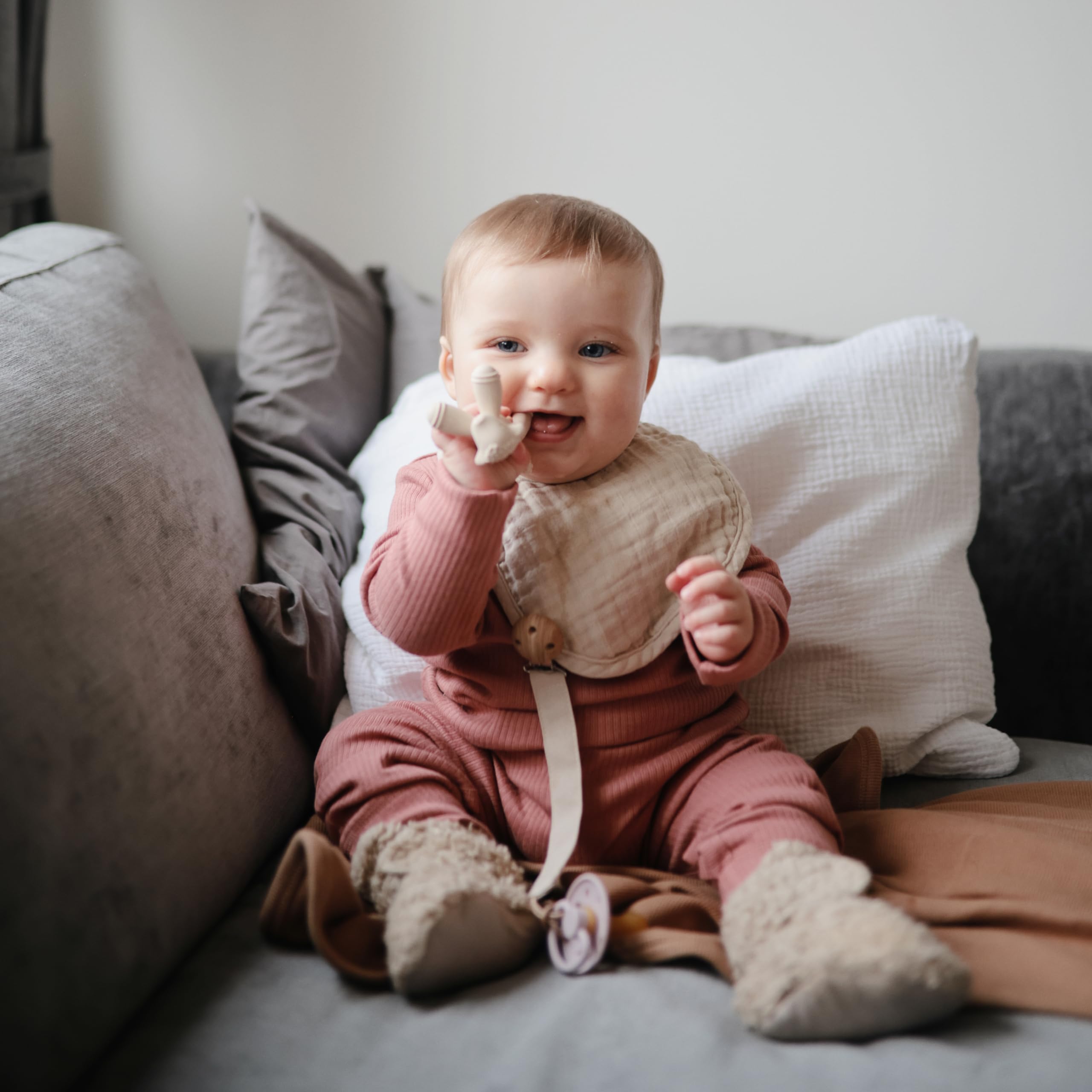 Mushie teether BPA-free labeling emphasizes safe materials for baby