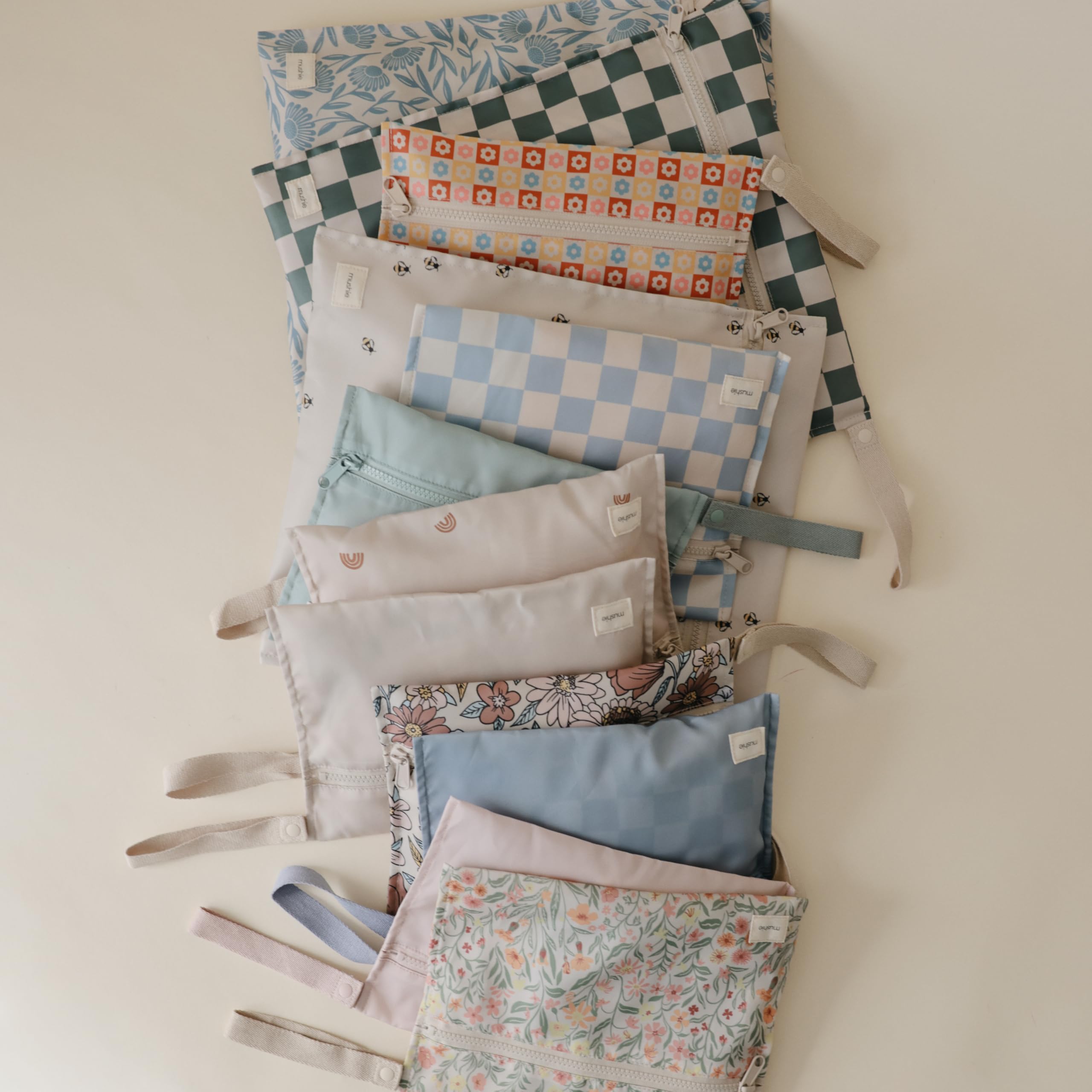 Mushie 2-pack wet bags provide convenient sizes for diaper and school bags.