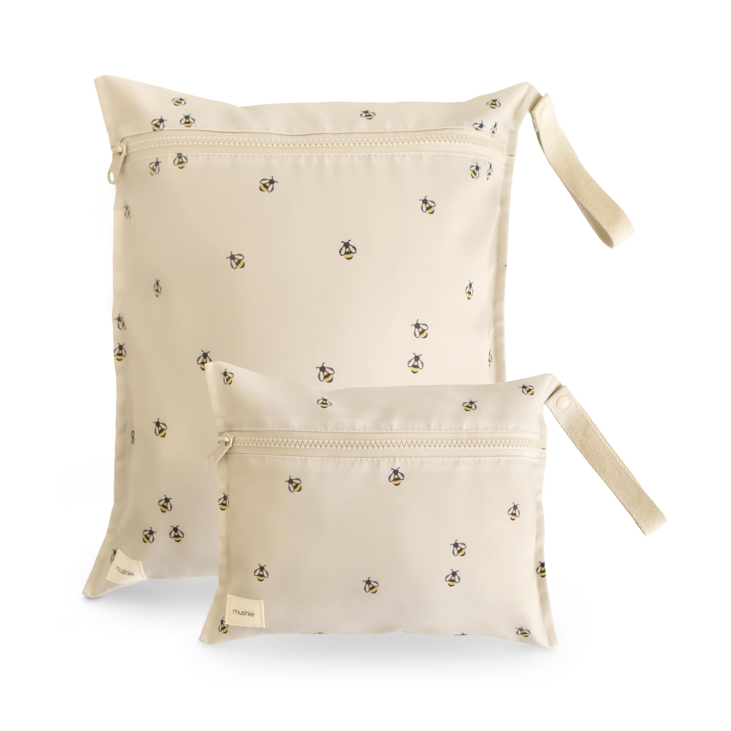 Mushie wet bags large 14.5x12.5 inches with Bees pattern for travel organization.