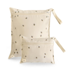 Mushie wet bags large 14.5x12.5 inches with Bees pattern for travel organization.