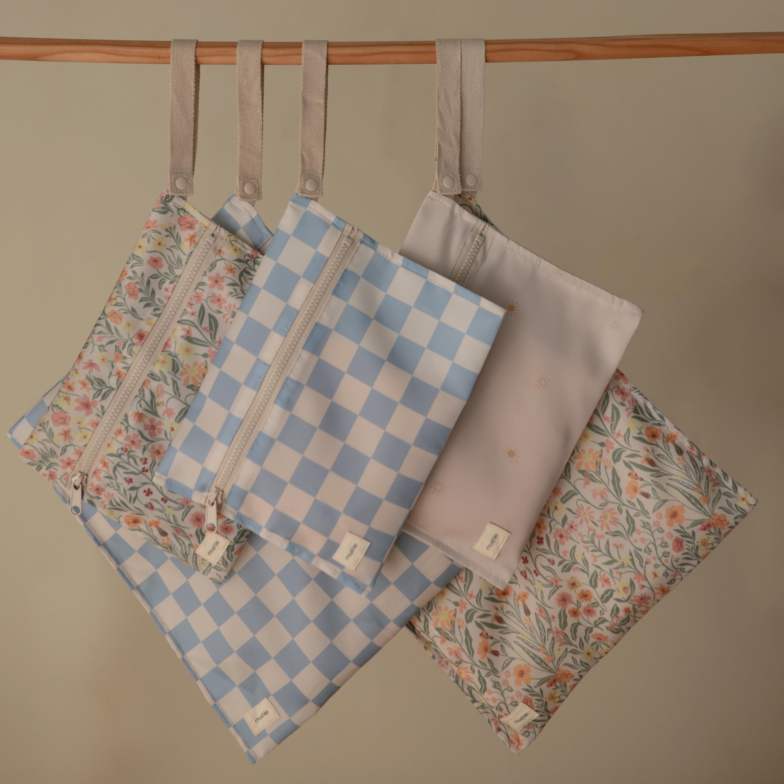 Mushie wet bags handle snap for stroller attachment