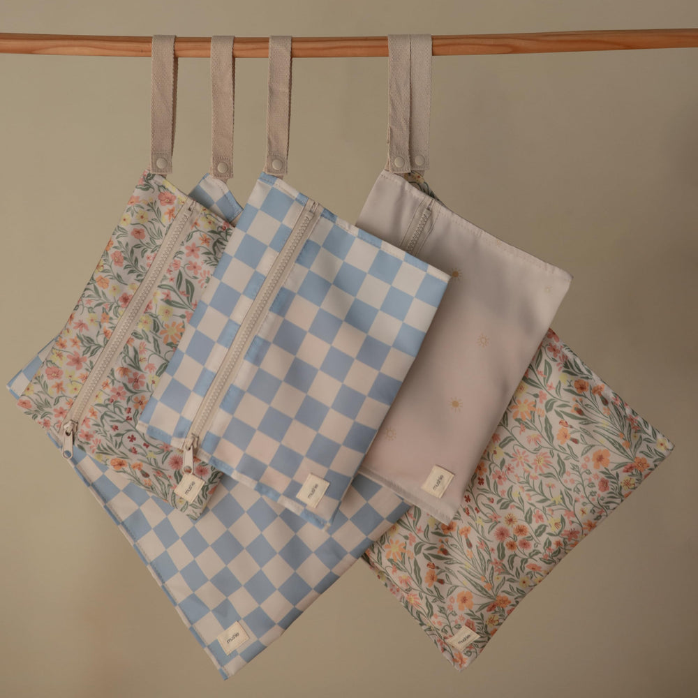 Mushie wet bags handle snap for stroller attachment