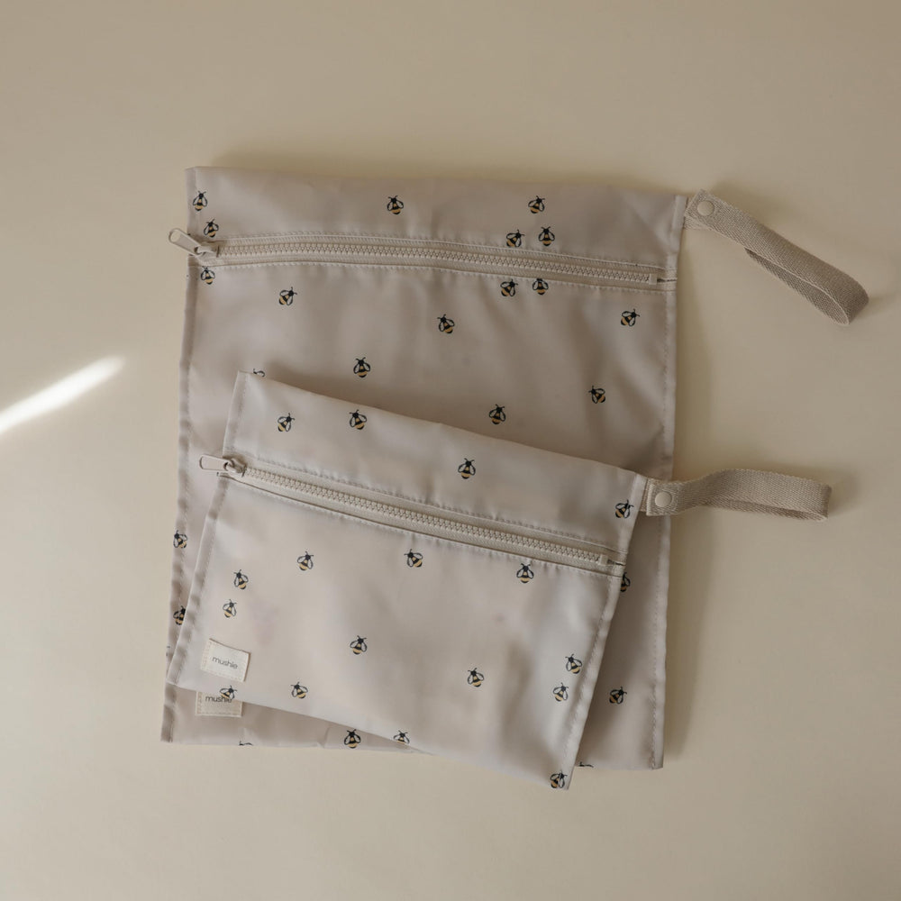 Mushie wet bags small 10.5x8 inches for quick diaper bag packing.