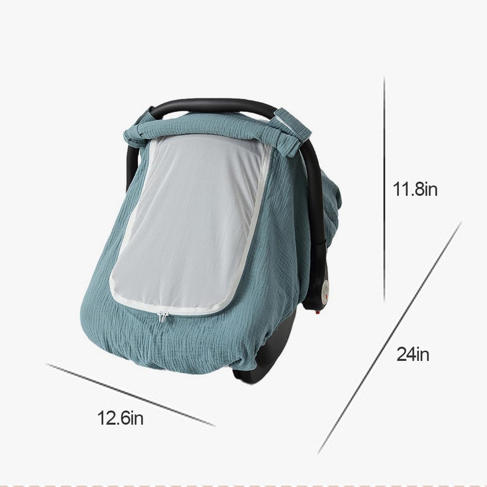 Muslin cotton baby car seat cover green gift-ready option for new parents