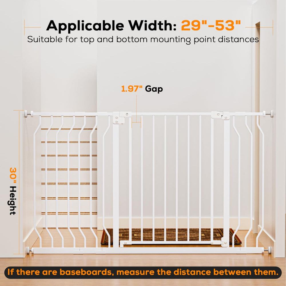 Mutak gate during pressure-mounted installation showing wall-friendly setup.
