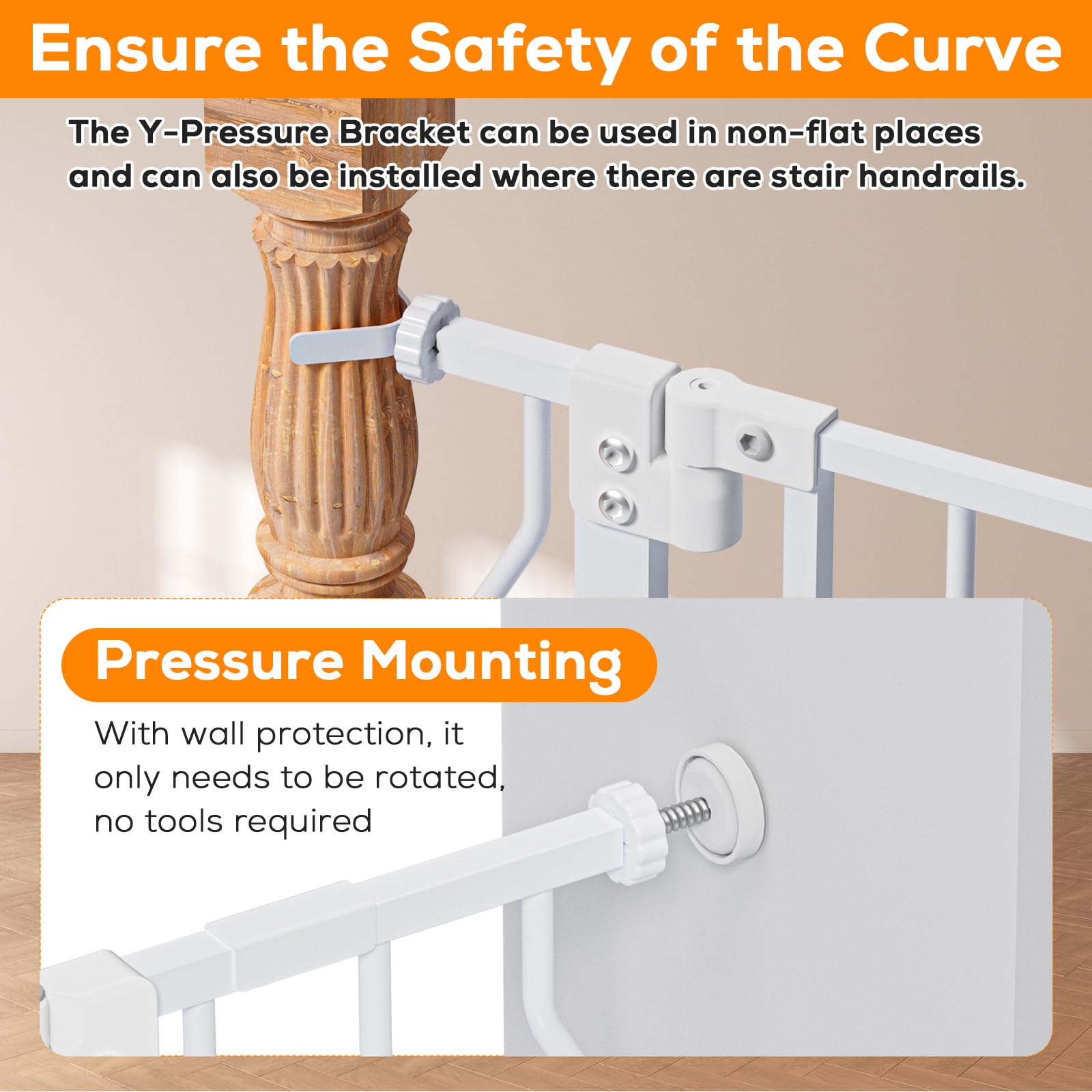 Mutak gate fits 29-43 inch openings, ideal for stairs and doorways.