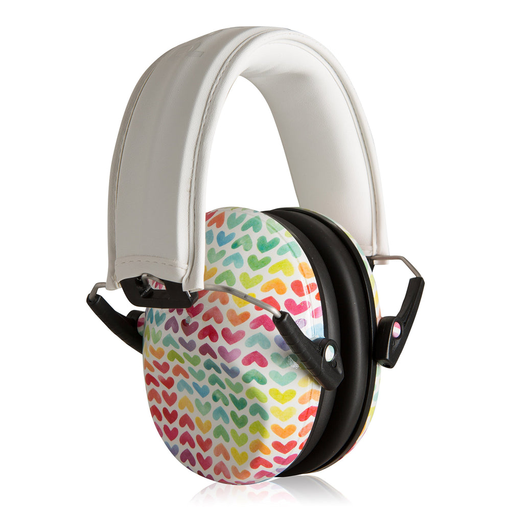 Muted kids noise-cancelling ear muffs pink pattern reduce loud sounds for calmer outings