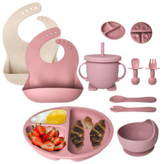 Mutualproducts 10 pcs baby utensils pink set supports self-feeding confidence.