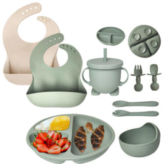 Mutualproducts 10-piece silicone baby utensils in green for safe self-feeding