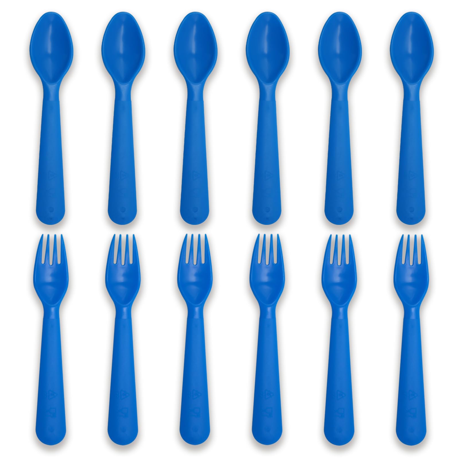 Muulaii 12pcs kids spoons and forks blue set for easy self-feeding.