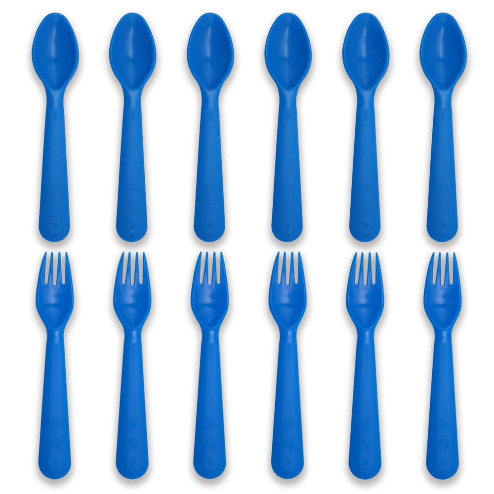 Muulaii 12pcs kids spoons and forks blue set for easy self-feeding.
