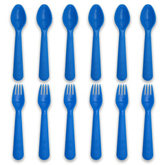 Muulaii 12pcs kids spoons and forks blue set for easy self-feeding.