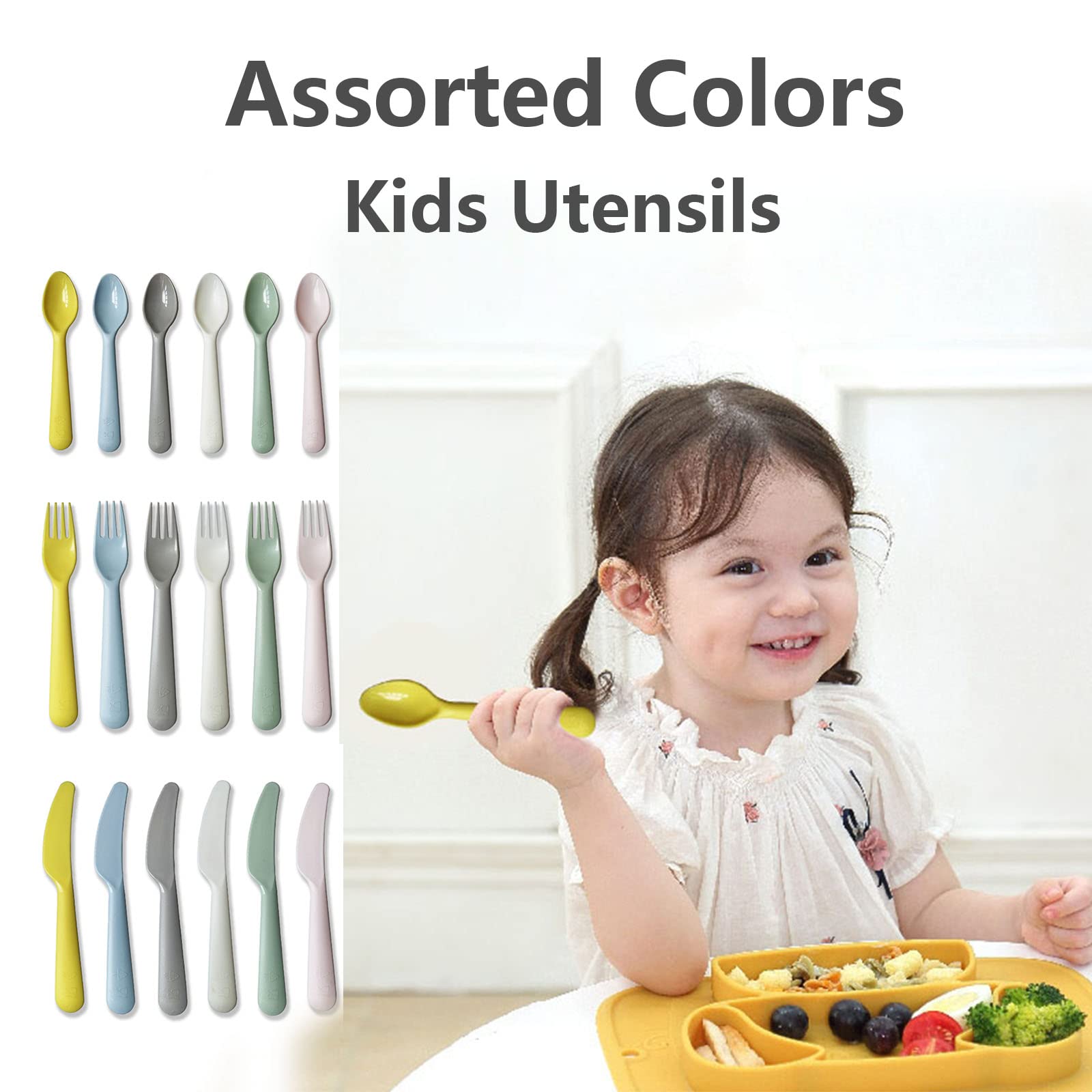 Muulaii 18Pcs toddler utensils set forks with kid-friendly grip for confident self-feeding.