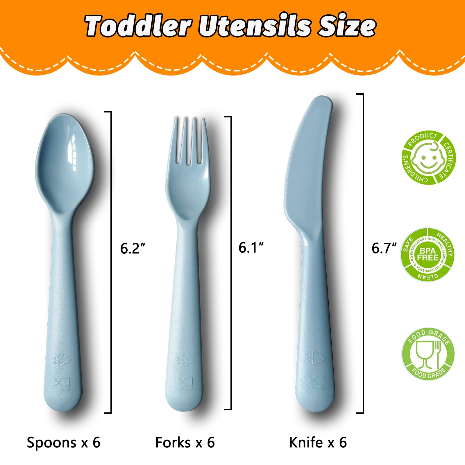 Muulaii 18Pcs toddler utensils set reusable flatware suitable for lunchboxes and outings.