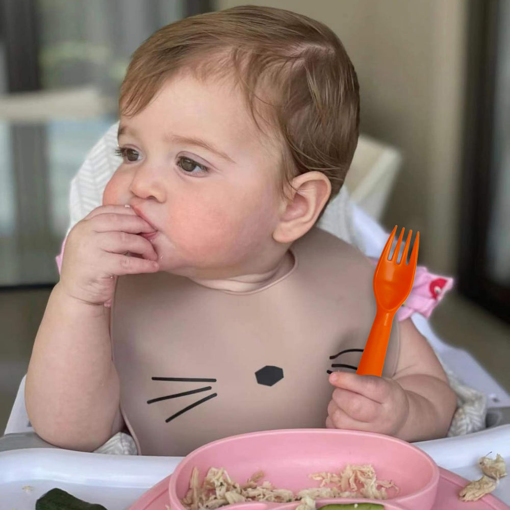 Muulaii orange kids utensils pack adds color and easy mealtime identification.
