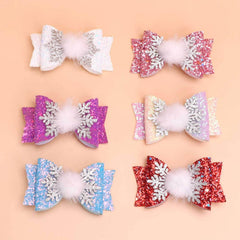 muumoo Winter Christmas bow blue with holographic glitter for festive kids' hair accents.