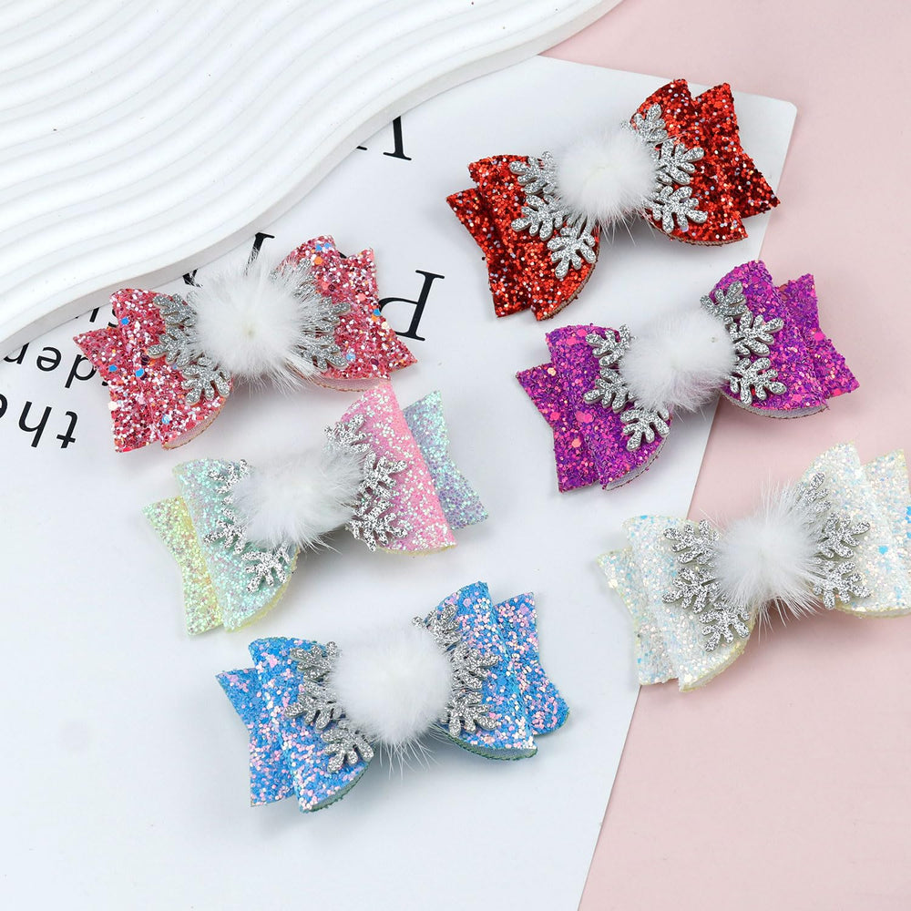 muumoo Winter Christmas bow snowflakes closeup highlights glitter and textured details.