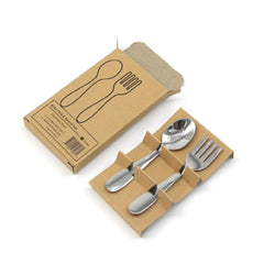 M.Vita Montessori Nido flatware closeup showing toddler-friendly fork and spoon grip for small hands