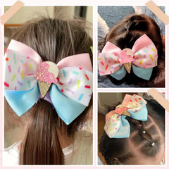 MWRDSM blue ice cream bow clip shines in sun for cheerful outfits