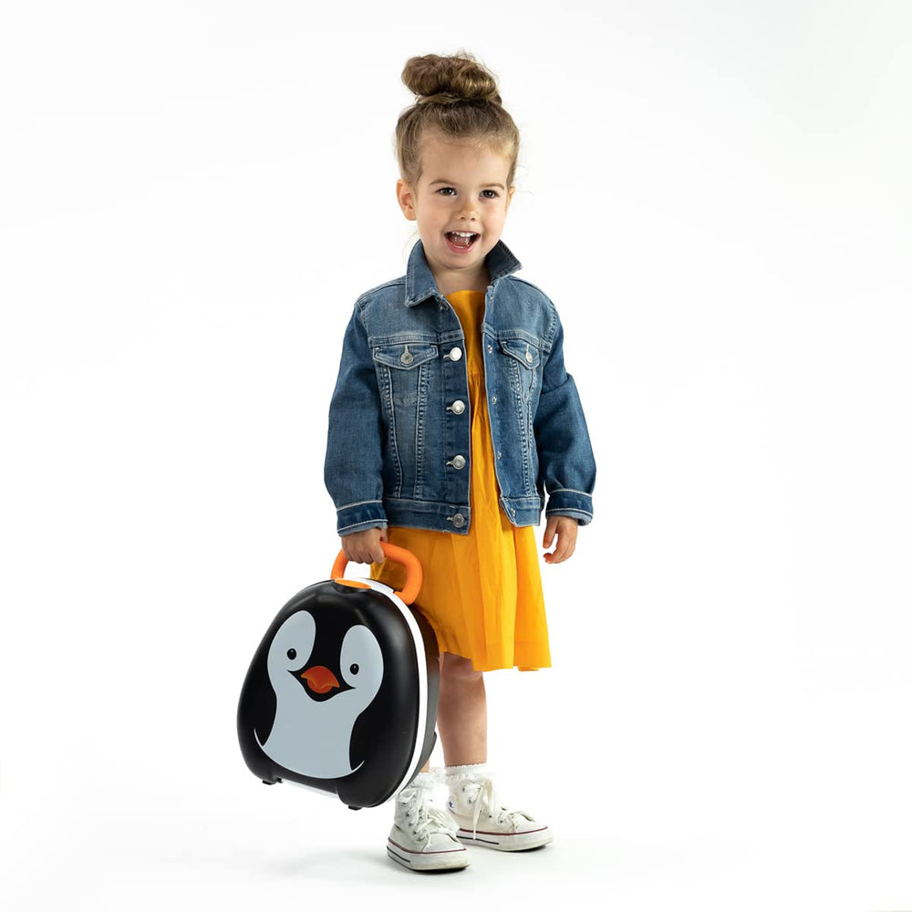 My Carry Potty Penguin travel potty character handle encourages independent trips.
