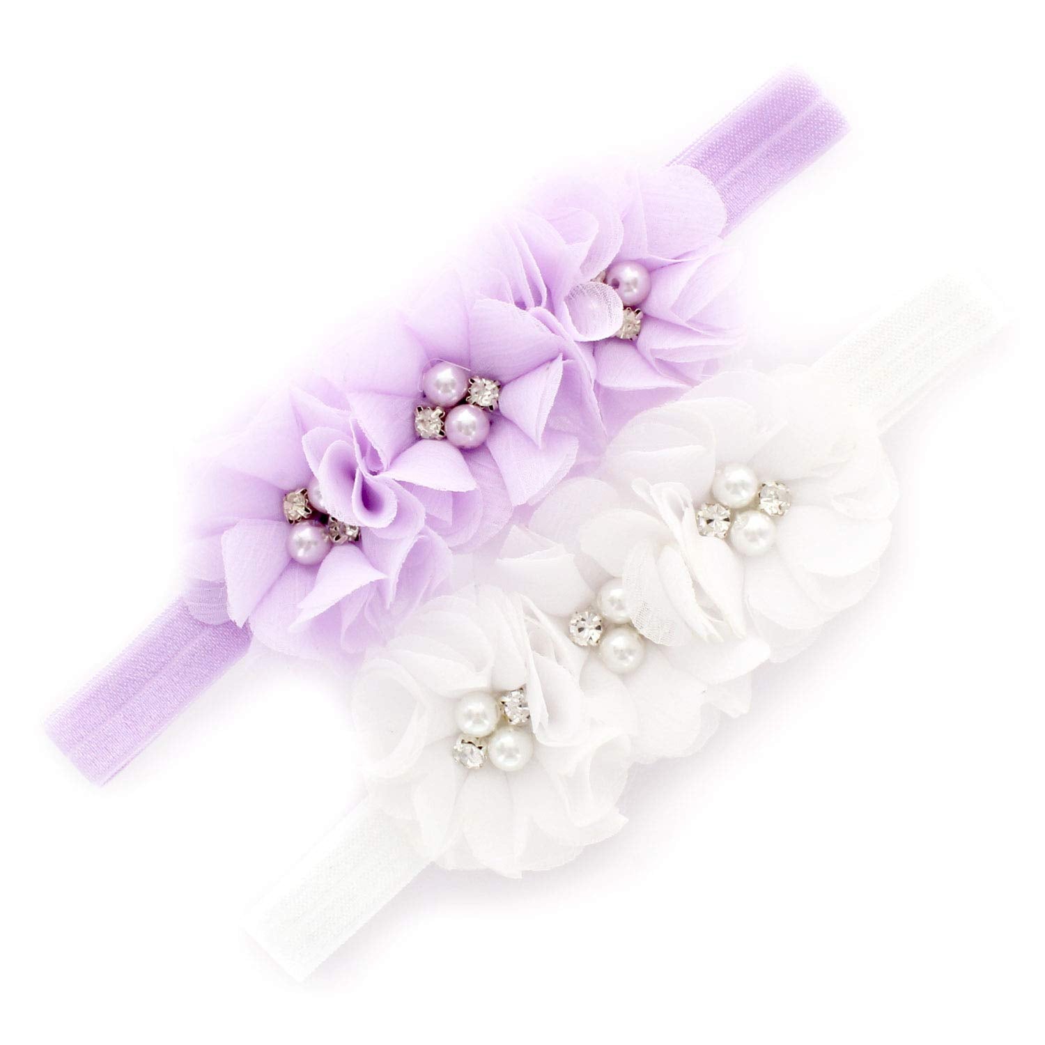 My Lello baby flower headbands lavender white two-pack, ideal for newborn photography