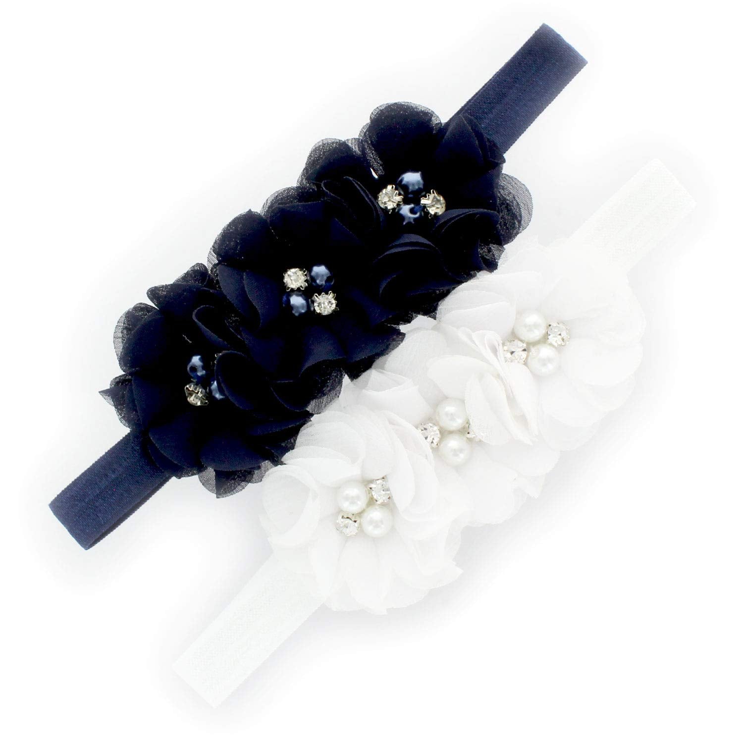 My Lello baby flower headbands navy white cluster on elastic for newborn photos